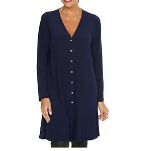 Susan Graver Liquid-Knit Long Cardigan, Full Sleeve, Button Placket
